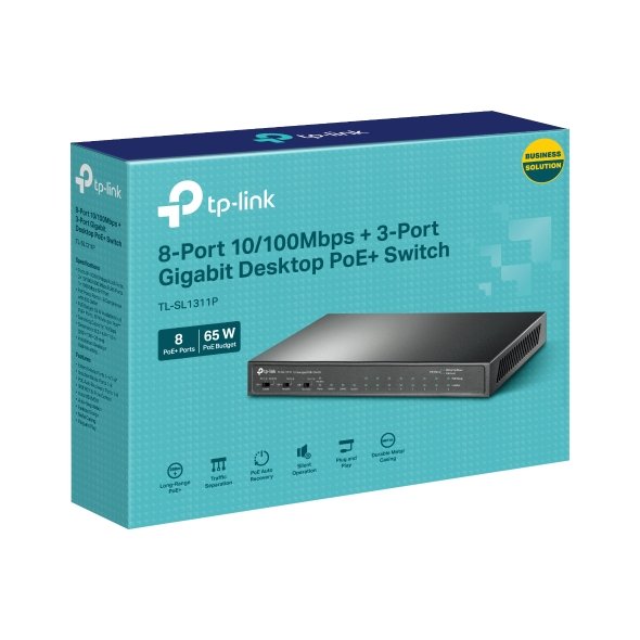 TP-Link TL-SL1311P 8-Port 10/100Mbps + 3-Port Gigabit Desktop Switch with 8-Port PoE+ - Image 6