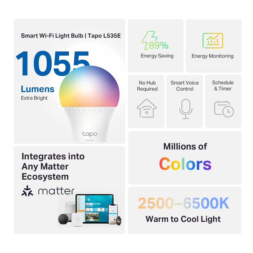 Tapo L535E Smart WiFi Light Bulb, Multicolor - Image 2
